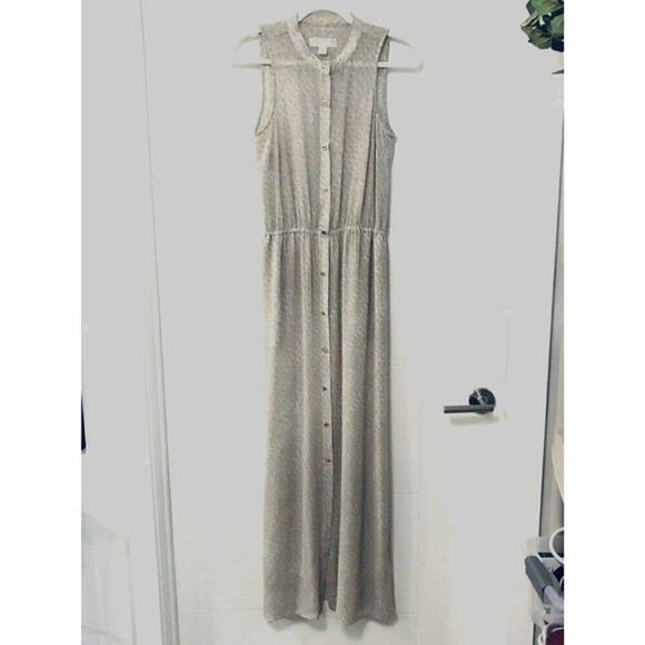 Michael Kors Flower Print Snap Closure Front-Slit Maxi Dress Size S Beige - Picture 7 of 8